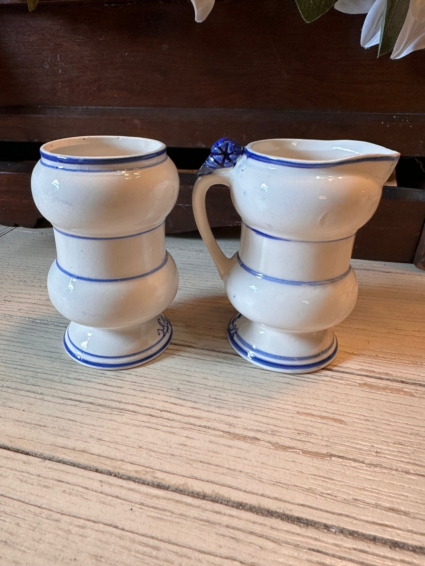 Vintage Blue Onion Creamer & Sugar Set
