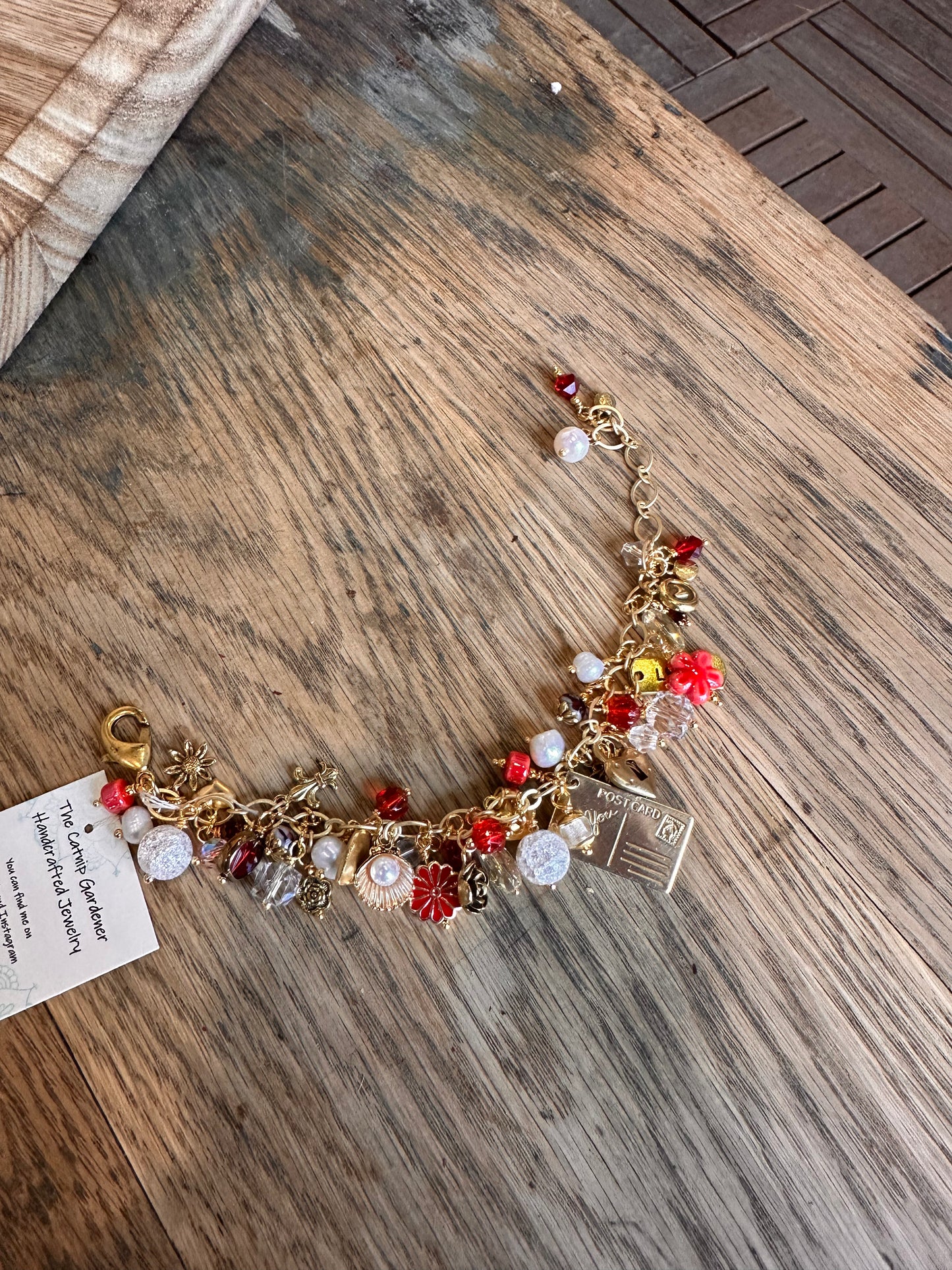 Dark Pink and Gold Charm Bracelet