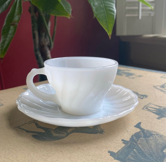 Vintage Fire King Milk Glass Teacup & Saucer
