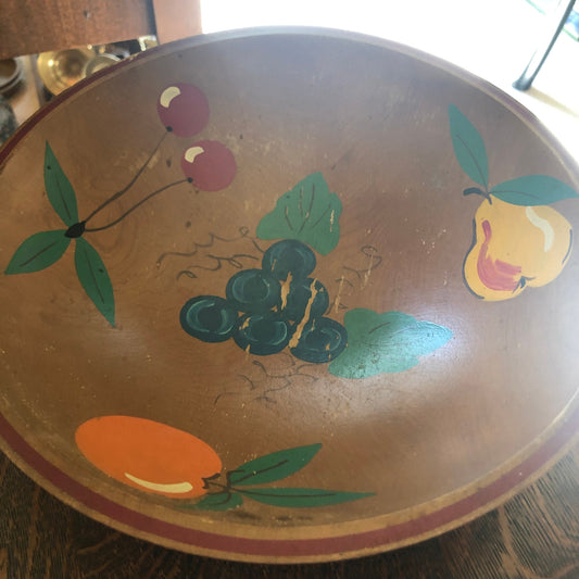 Vintage Mid Century Hand Painted Wood Fruit Bowl